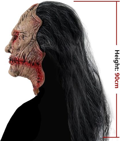Scary Zombie Mask Realistic Old Man Mask with Hair Halloween Creepy Full Head Devil Cosplay Party Props in Kuwait