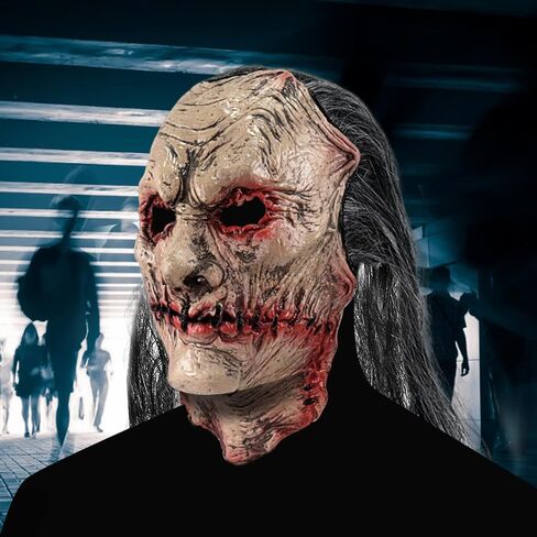 Scary Zombie Mask Realistic Old Man Mask with Hair Halloween Creepy Full Head Devil Cosplay Party Props in Kuwait