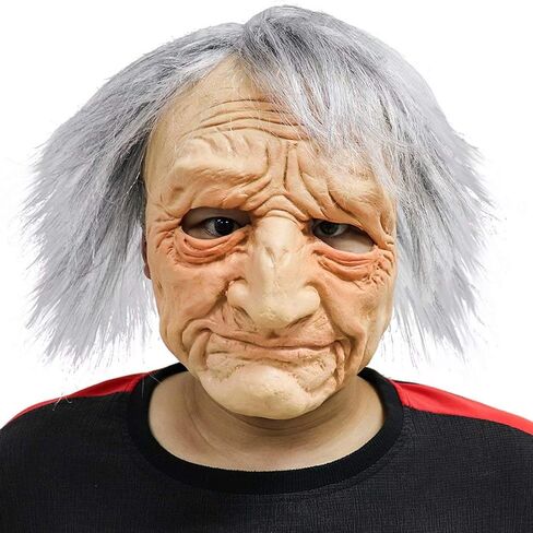 Old Man Mask with Silver Hair, Realistic Wrinkle Human Head Grandfather Grandpa Latex Mask Cosplay Halloween Props in Saudi Arabia