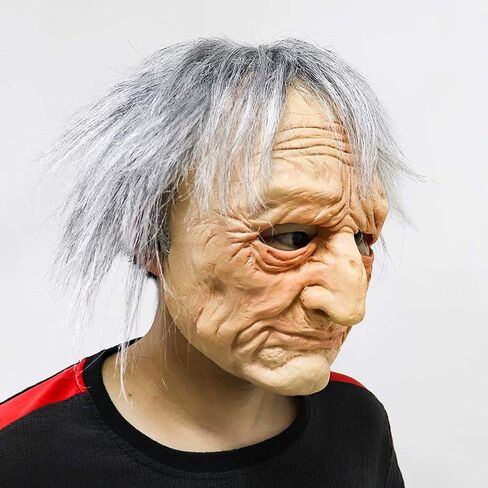 Old Man Mask with Silver Hair, Realistic Wrinkle Human Head Grandfather Grandpa Latex Mask Cosplay Halloween Props in Saudi Arabia