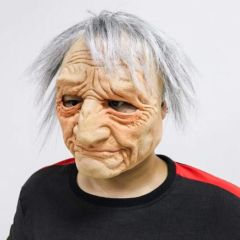 Old Man Mask with Silver Hair, Realistic Wrinkle Human Head Grandfather Grandpa Latex Mask Cosplay Halloween Props in Saudi Arabia