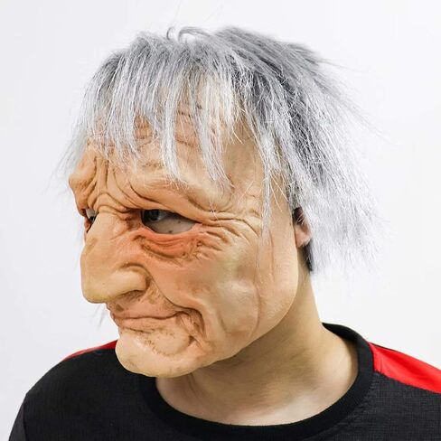 Old Man Mask with Silver Hair, Realistic Wrinkle Human Head Grandfather Grandpa Latex Mask Cosplay Halloween Props in Saudi Arabia