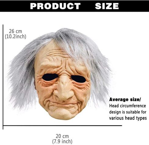 Old Man Mask with Silver Hair, Realistic Wrinkle Human Head Grandfather Grandpa Latex Mask Cosplay Halloween Props in Saudi Arabia