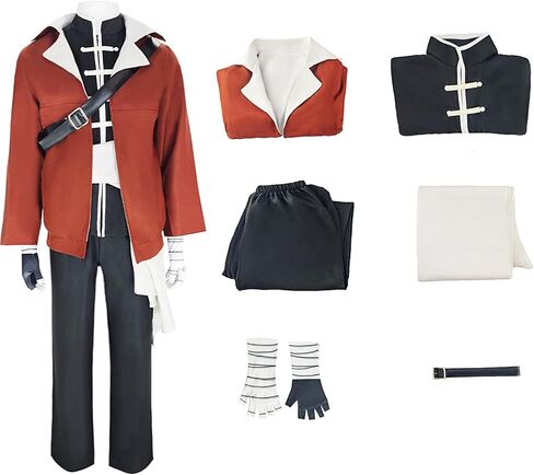 Mens Cosplay Costume Complete Set, with Gloves and Braces Red Jacket Outfit, Suitable for Halloween in Saudi Arabia