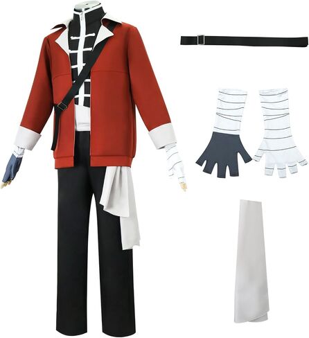 Mens Cosplay Costume Complete Set, with Gloves and Braces Red Jacket Outfit, Suitable for Halloween in Saudi Arabia