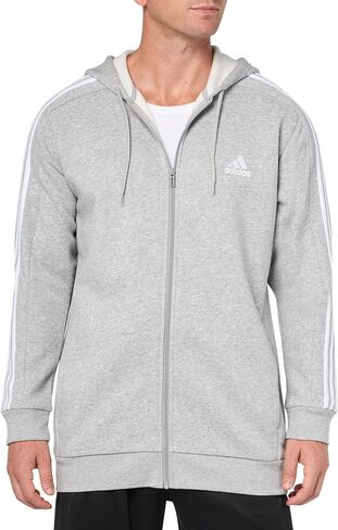 adidas Men's Essentials Fleece 3-Stripes Full-Zip Hoodie, Medium Grey Heather in Saudi Arabia