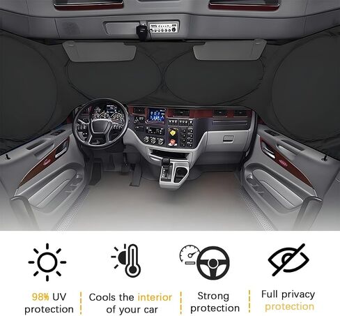 Semi-Truck Sun Shade for Windshield and Side Window, 300T Maximum Coverage UV Protective Auto Sunshade, Foldable Reflective Window Shade, Universal for Semi, Big Rig Truck, RV in Saudi Arabia