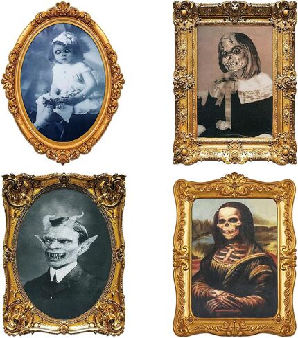 3D Changing Face Moving Portrait - Halloween Wall Decor Scary Pictures Frame for Haunted Mansion House Party Indoor Decoration-4 Pack in Saudi Arabia