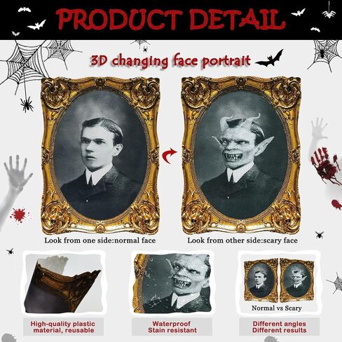 3D Changing Face Moving Portrait - Halloween Wall Decor Scary Pictures Frame for Haunted Mansion House Party Indoor Decoration-4 Pack in Saudi Arabia