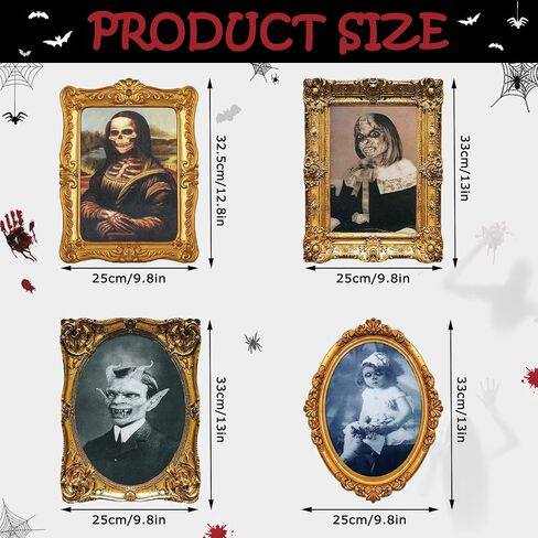 3D Changing Face Moving Portrait - Halloween Wall Decor Scary Pictures Frame for Haunted Mansion House Party Indoor Decoration-4 Pack in Saudi Arabia