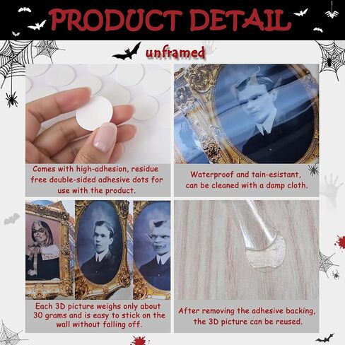 3D Changing Face Moving Portrait - Halloween Wall Decor Scary Pictures Frame for Haunted Mansion House Party Indoor Decoration-4 Pack in Saudi Arabia