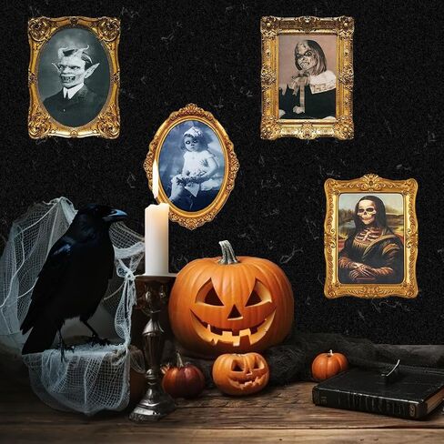 3D Changing Face Moving Portrait - Halloween Wall Decor Scary Pictures Frame for Haunted Mansion House Party Indoor Decoration-4 Pack in Saudi Arabia