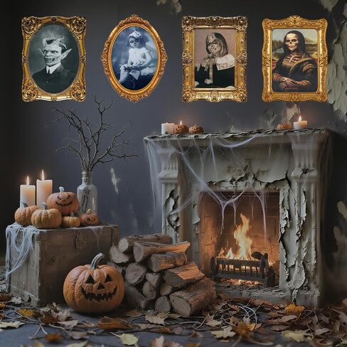 3D Changing Face Moving Portrait - Halloween Wall Decor Scary Pictures Frame for Haunted Mansion House Party Indoor Decoration-4 Pack in Saudi Arabia