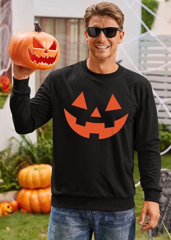 Arvilhill Men's Jack O' Lantern Sweatshirt Skeleton Crewneck Pullover (S-3XL) in Saudi Arabia