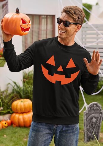 Arvilhill Men's Jack O' Lantern Sweatshirt Skeleton Crewneck Pullover (S-3XL) in Saudi Arabia