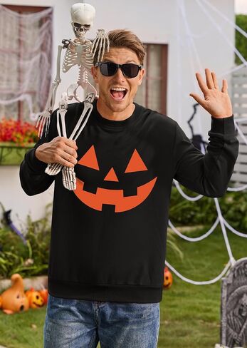 Arvilhill Men's Jack O' Lantern Sweatshirt Skeleton Crewneck Pullover (S-3XL) in Saudi Arabia