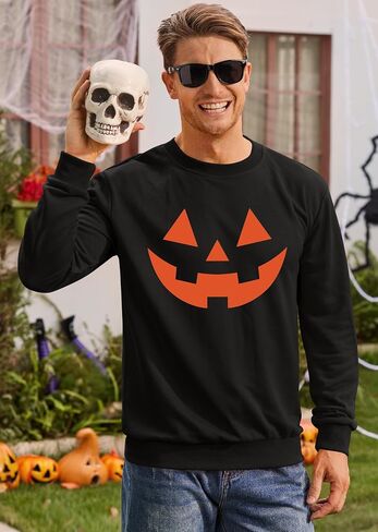 Arvilhill Men's Jack O' Lantern Sweatshirt Skeleton Crewneck Pullover (S-3XL) in Saudi Arabia