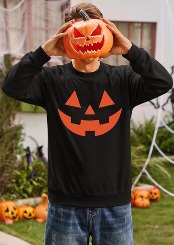Arvilhill Men's Jack O' Lantern Sweatshirt Skeleton Crewneck Pullover (S-3XL) in Saudi Arabia