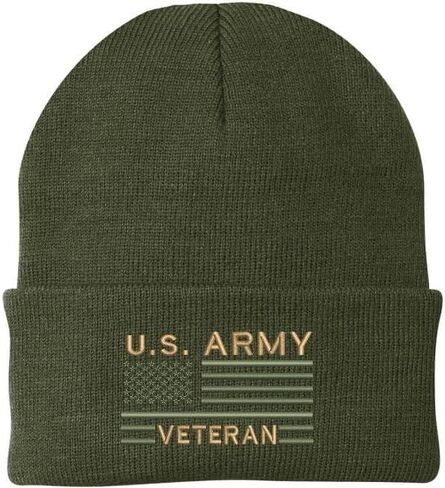 US Army Veteran USA Flag Embroidered Beanie Hat | Warm Knit USA Military Vet Acrylic Watch Cap in Saudi Arabia