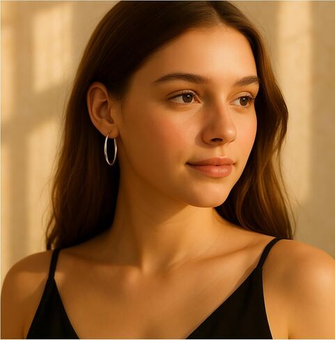 Gold Hoop Earrings for Women,Hypoallergenic Surgical Steel Hoop Earrings 30mm,925 Sterling Silver Post, Classic Hoops Everyday Wear in Saudi Arabia