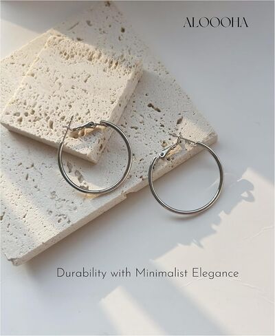 Gold Hoop Earrings for Women,Hypoallergenic Surgical Steel Hoop Earrings 30mm,925 Sterling Silver Post, Classic Hoops Everyday Wear in Saudi Arabia