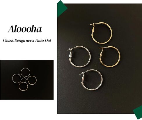 Gold Hoop Earrings for Women,Hypoallergenic Surgical Steel Hoop Earrings 30mm,925 Sterling Silver Post, Classic Hoops Everyday Wear in Saudi Arabia