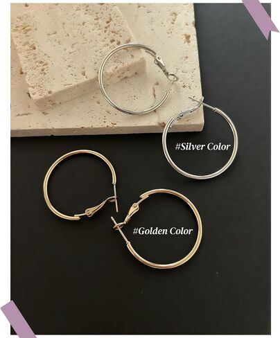 Gold Hoop Earrings for Women,Hypoallergenic Surgical Steel Hoop Earrings 30mm,925 Sterling Silver Post, Classic Hoops Everyday Wear in Saudi Arabia