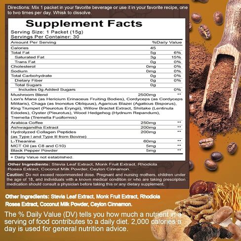 Mushroom Coffee Powder,10-in-1 Mushroom Superfood Adaptogen Mix-Organic Lion's Mane, Chaga, Turkey Tail, Reishi, Instant Coffee For Gut Health, Immunity, Energy, Focus-30 Serving in Saudi Arabia