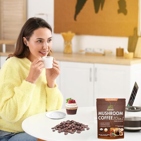 Mushroom Coffee Powder,10-in-1 Mushroom Superfood Adaptogen Mix-Organic Lion's Mane, Chaga, Turkey Tail, Reishi, Instant Coffee For Gut Health, Immunity, Energy, Focus-30 Serving in Saudi Arabia