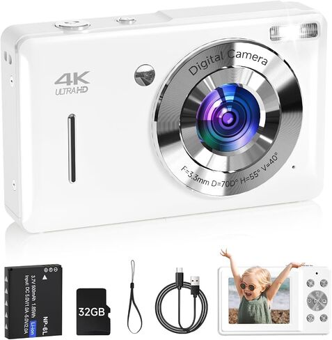 كاميرا رقمية للأطفال، FHD 1080P 44MP كاميرا رقمية بوينت اند شوت مع كشف الوجه، التقاط الابتسامة، تكبير 18X، 20 مرشحًا، مضادة للاهتزاز، كاميرا Blcak كلاسيكية مدمجة للمراهقين والأطفال والأولاد والبنات in Saudi Arabia