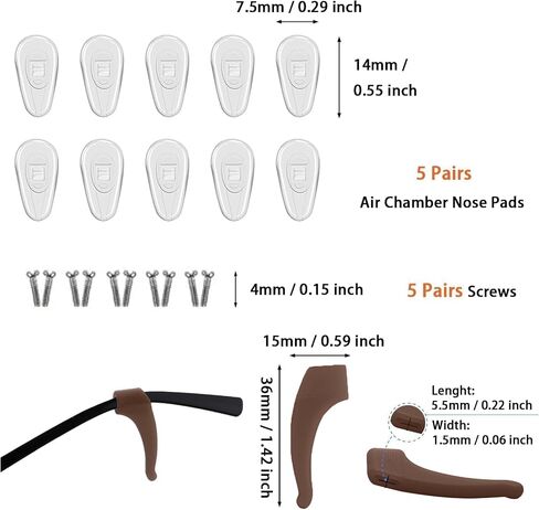 5 Pairs Eyeglass Nose Pads Silicone Slip-Resistant, 14 * 7.5 mm Hollow Nose Pads, 3 in 1 Screwdrivers in Saudi Arabia