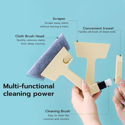 4-in-1 Crevice Cleaning Tool Set - Window Track Brush with Scraper, Sponge & Detail Brush for Grout, Corners, and Tight Spaces (6.3" x 5.3" x 1.6") in Saudi Arabia