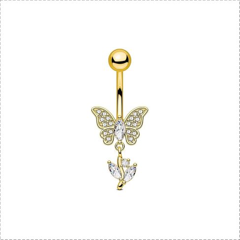 OUFER Gold Belly Button Ring, 14G Butterfly Dangle Belly Button Piercing, Pave Clear CZ Belly Rings, 316L Surgical Steel Navel Belly Piercing Jewelry For Women in Saudi Arabia