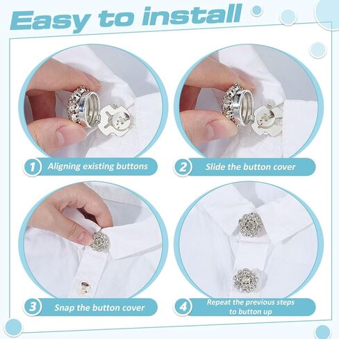 8 قطع من أغطية أزرار حجر الراين من Craftmelody، أزرار أكمام فضية لامعة من حجر الراين ومشابك أزرار زخرفية مع 30 قطعة من الأزرار البلاستيكية القابلة للفصل ومجموعة الخياطة البديلة للنساء والرجال وإكسسوارات الملابس in Kuwait