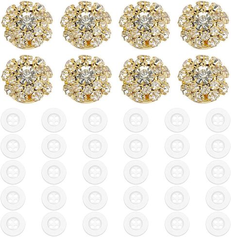 CRAFTMELODY 8Pcs Rhinestone Button Covers Sparkle Silver Rhinestone Cufflinks Decorative Buttons Clips with 30Pcs Plastic Buttons Detachable Sewing Kit Replacement for Women Men Dress Accessories in Kuwait