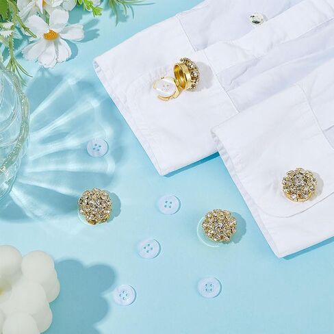 CRAFTMELODY 8Pcs Rhinestone Button Covers Sparkle Silver Rhinestone Cufflinks Decorative Buttons Clips with 30Pcs Plastic Buttons Detachable Sewing Kit Replacement for Women Men Dress Accessories in Kuwait