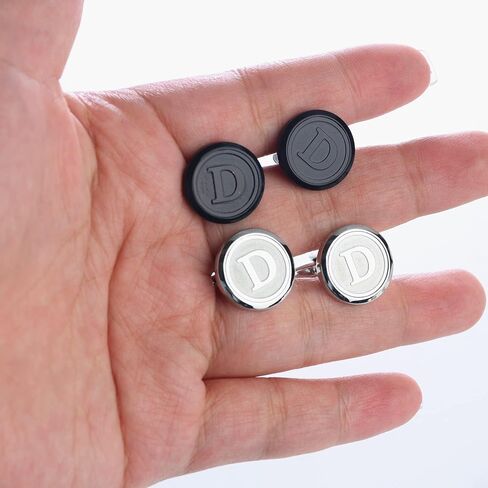 Cufflinks for Men Silver Black Set Stainless Steel Shirt Cuff Links Engraved Initials Cufflinks Letter Alphabet A-Z Gift for Men in Saudi Arabia