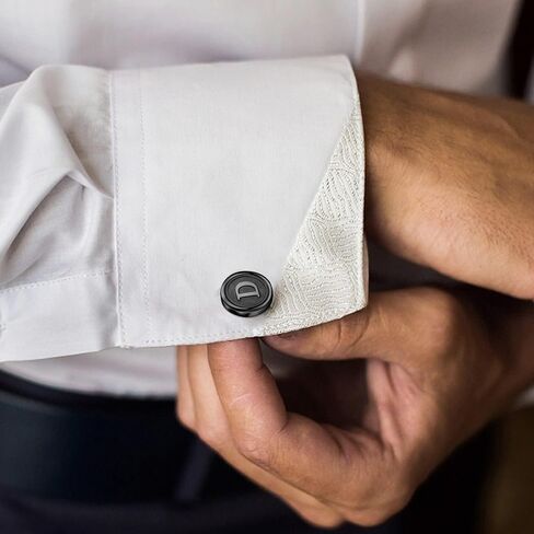 Cufflinks for Men Silver Black Set Stainless Steel Shirt Cuff Links Engraved Initials Cufflinks Letter Alphabet A-Z Gift for Men in Saudi Arabia