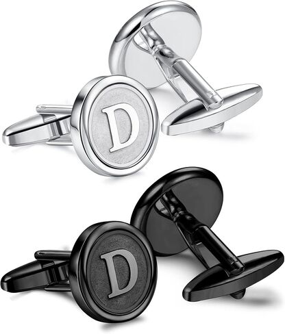 Cufflinks for Men Silver Black Set Stainless Steel Shirt Cuff Links Engraved Initials Cufflinks Letter Alphabet A-Z Gift for Men in Saudi Arabia