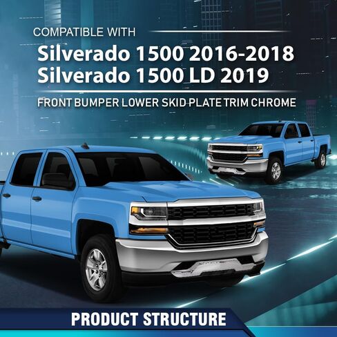 PIT66 Front Bumper Lower Skid Plate Trim Compatible with Chevy Silverado 1500 2016 2017 2018 Fit Chevy Silverado 1500 LD 2019 GM1044128, 23243083 Chrome in Saudi Arabia