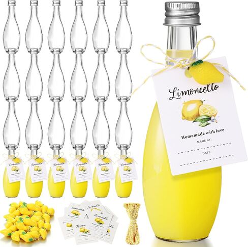 LemonRoad 24 Sets 1.7 oz Limoncello Glass Bottles, Empty Small Clear Liquor Bottles with Tags, Mini Resin Lemon Charms, Rope for Homemade Limoncello Brewing Beverages Gifts (Silver,Retro Style) in Saudi Arabia