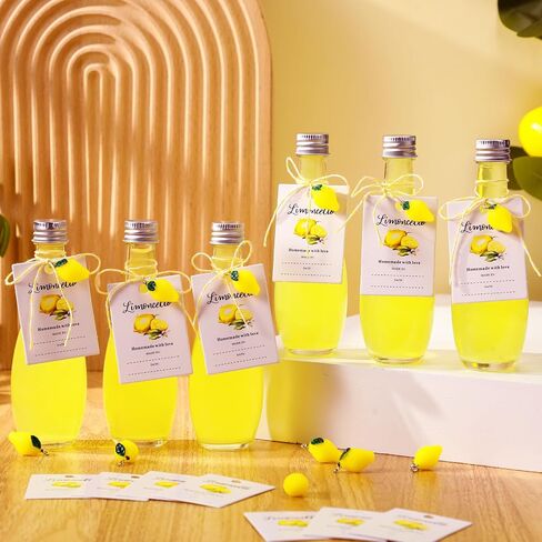 LemonRoad 24 Sets 1.7 oz Limoncello Glass Bottles, Empty Small Clear Liquor Bottles with Tags, Mini Resin Lemon Charms, Rope for Homemade Limoncello Brewing Beverages Gifts (Silver,Retro Style) in Saudi Arabia