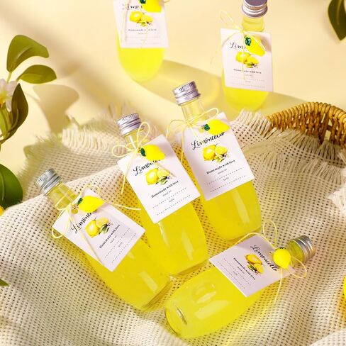 LemonRoad 24 Sets 1.7 oz Limoncello Glass Bottles, Empty Small Clear Liquor Bottles with Tags, Mini Resin Lemon Charms, Rope for Homemade Limoncello Brewing Beverages Gifts (Silver,Retro Style) in Saudi Arabia