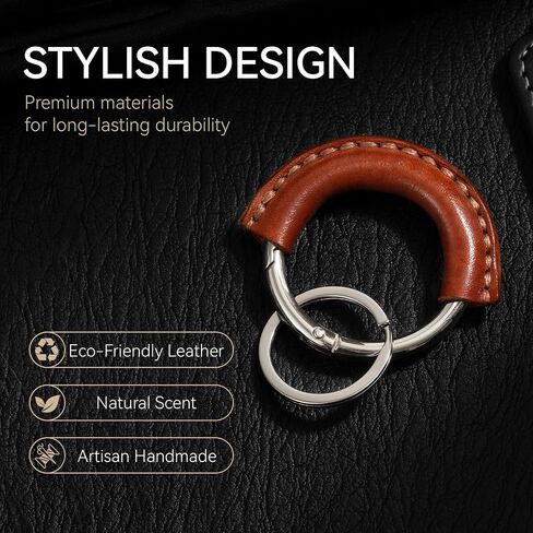 Genuine Leather Keychain - Carabiner Clip Key Fob with 2 Detachable Rings - Car Key Chain Holder for Men & Women in Saudi Arabia
