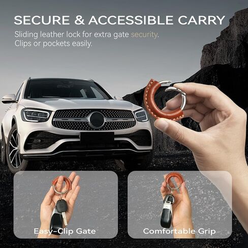 Genuine Leather Keychain - Carabiner Clip Key Fob with 2 Detachable Rings - Car Key Chain Holder for Men & Women in Saudi Arabia
