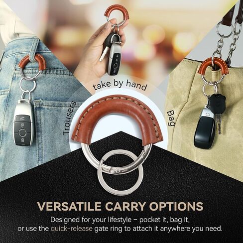 Genuine Leather Keychain - Carabiner Clip Key Fob with 2 Detachable Rings - Car Key Chain Holder for Men & Women in Saudi Arabia