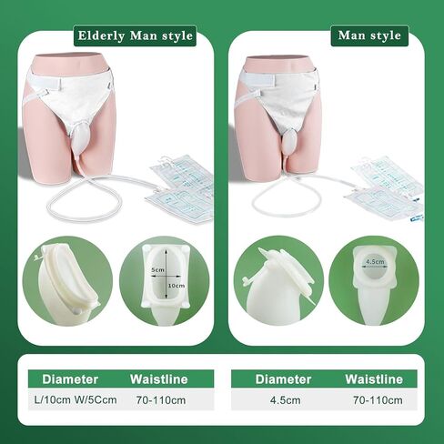 External Catheter for Men, Urine Collection Bag for Elderly Men Male Age 80, Reusable Portable Silicone Urinal with 2 Urine Catheter Bag (White) in Saudi Arabia