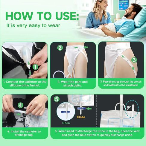 External Catheter for Men, Urine Collection Bag for Elderly Men Male Age 80, Reusable Portable Silicone Urinal with 2 Urine Catheter Bag (White) in Saudi Arabia