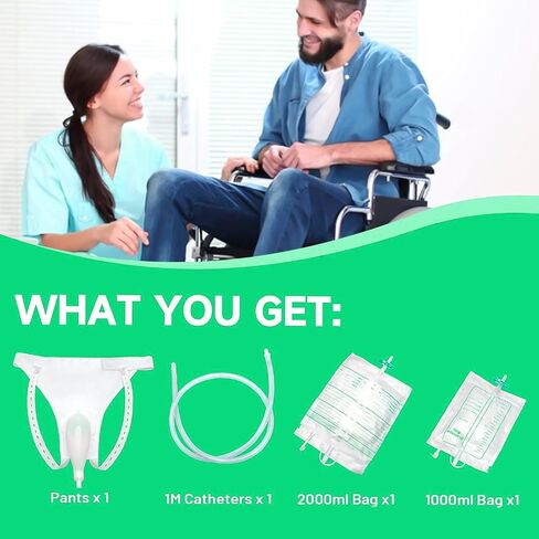 External Catheter for Men, Urine Collection Bag for Elderly Men Male Age 80, Reusable Portable Silicone Urinal with 2 Urine Catheter Bag (White) in Saudi Arabia