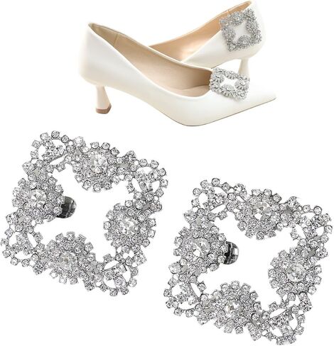 Elegant Crystal Rhinestone Shoe Clips 1 Pair Rectangle Buckle Decorative Floral Charms for Wedding Heels Detachable Pearl Shoes Decor Accessories in Saudi Arabia